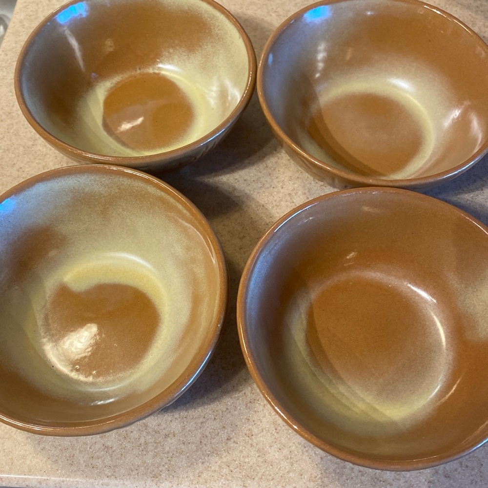 Vintage FRANKOMA pottery MAYA AZTEC soup bowls set of 4. Like new 5 3/8 inches